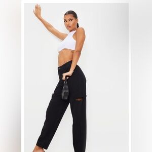 PrettyLittleThing Washed Black Thigh Split Baggy Boyfriend Jeans